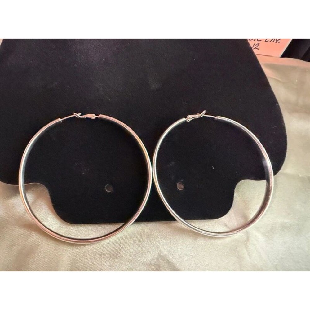 Vintage Heavy Sterling Silver Hoop Earrings - Large 3" Statement Hoops (33.2g)